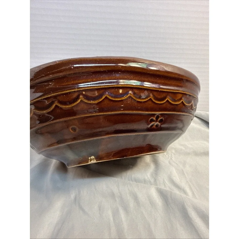 Vintage Marcrest Stoneware Daisy Dot Brown Divided Serving Bowl Oven Proof